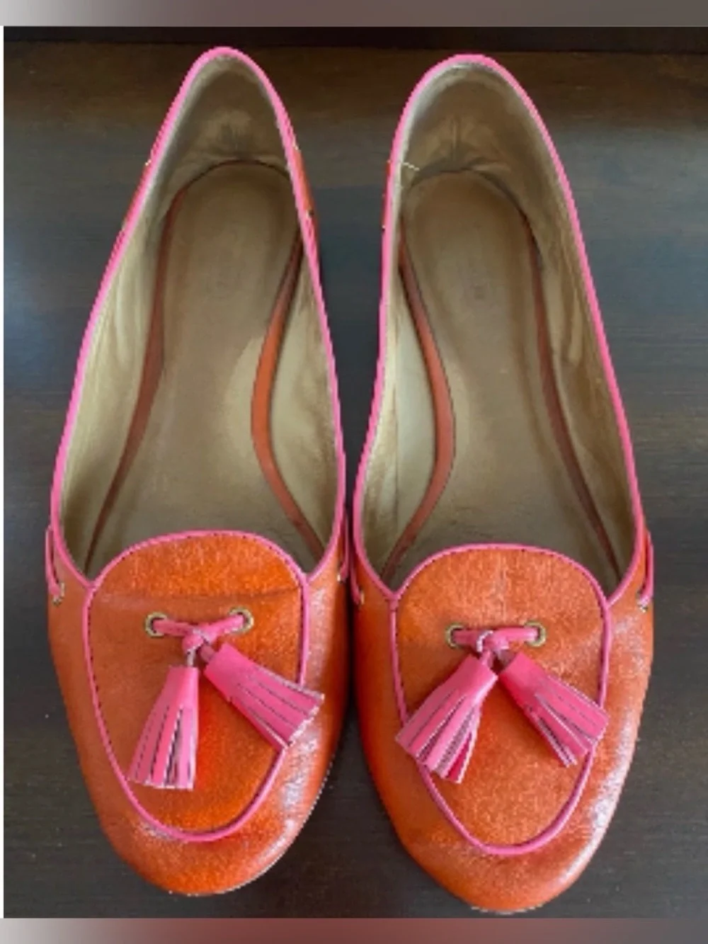 Coach Orange Loafers with Pink Tassels